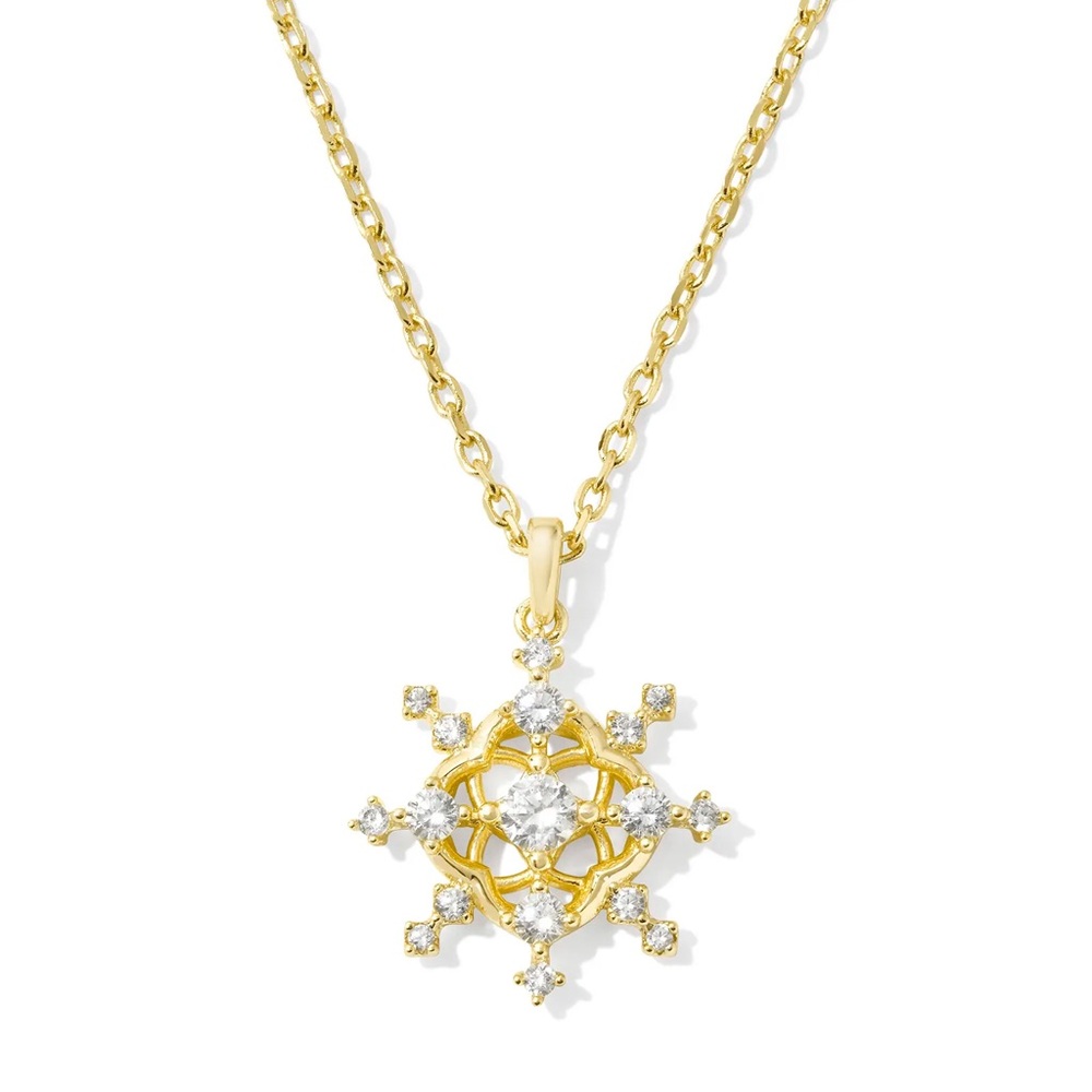 Kendra Scott Snow Crystal Gold Short Pendant Necklace NWT